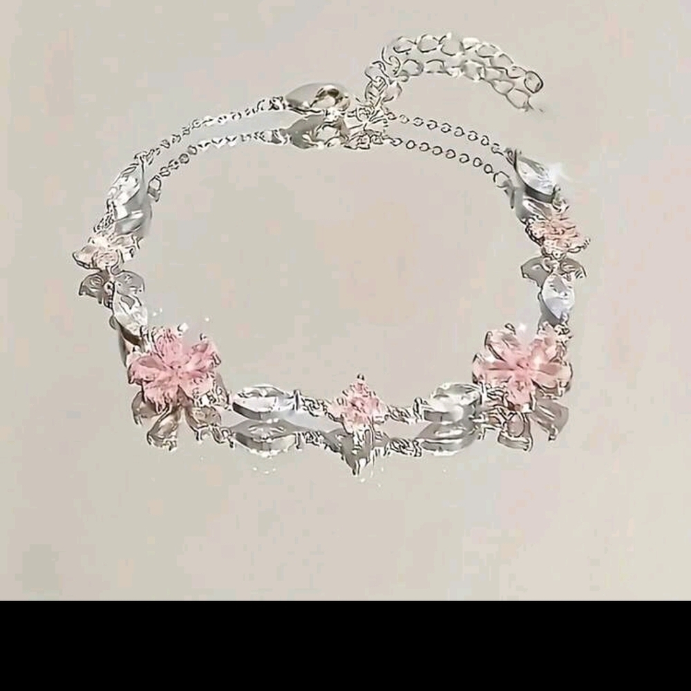 Elegant Silver and Pink Floral Bracelet